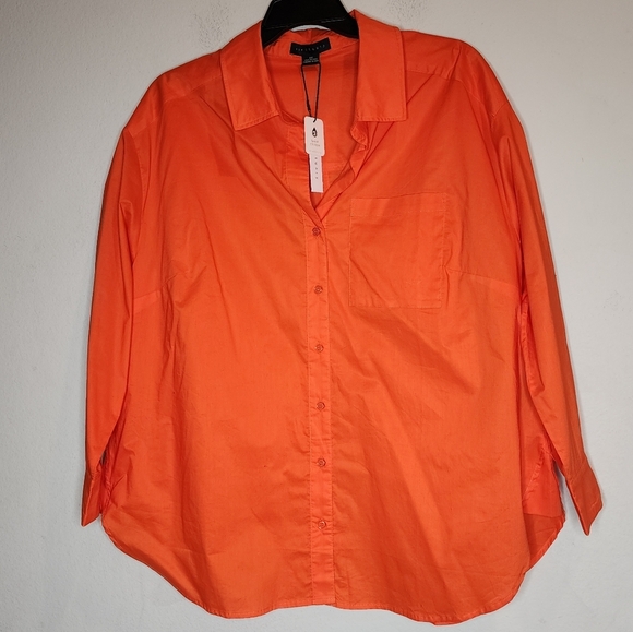 NWT Sanctuary Slit Back Orange Cotton Long Sleeve Button Down Shirt Size 2X - Picture 1 of 16